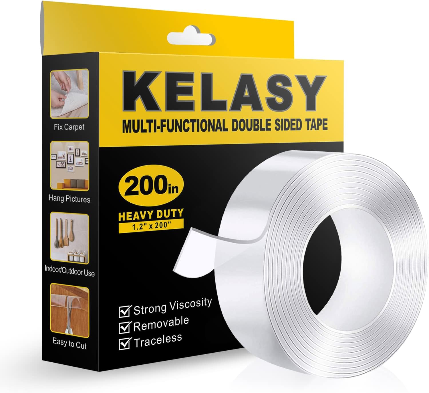 Double Sided Tape Heavy Duty,1.2" x 120", Removable Nano Adhesive Mounting Tape for Walls, Reusable Tough Adhesive Strips Sticky Tape, Transparent Poster Tape Wall Tape for Picture Carpet Decoration - Image 1